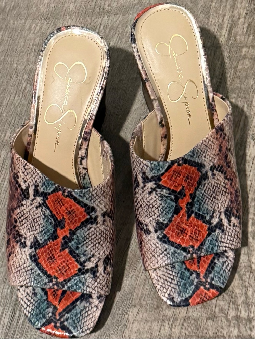 Jessica Simpson Multi-Color Snake-Print Slide Mules